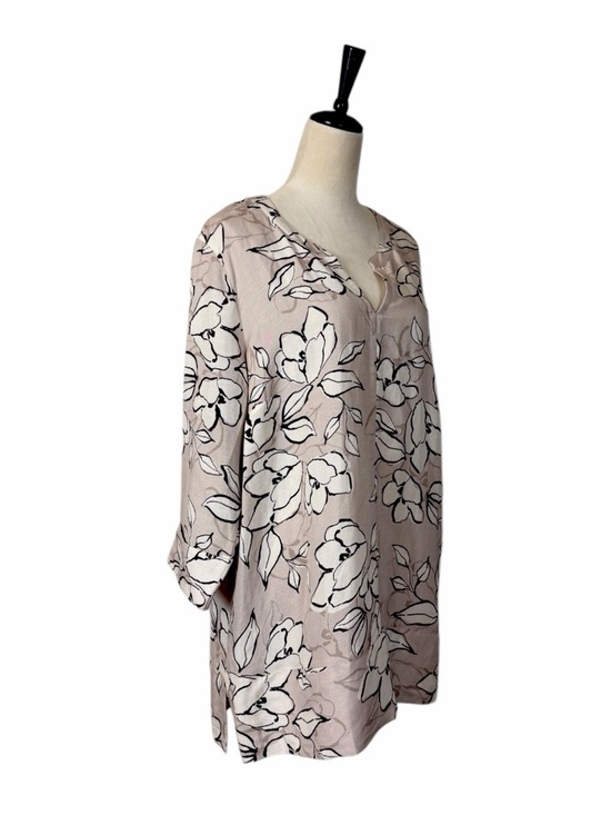 J.Jill Linen Blend Tunic Top Size Large New Tan White Minimalist Long Sleeves - Picture 3 of 12